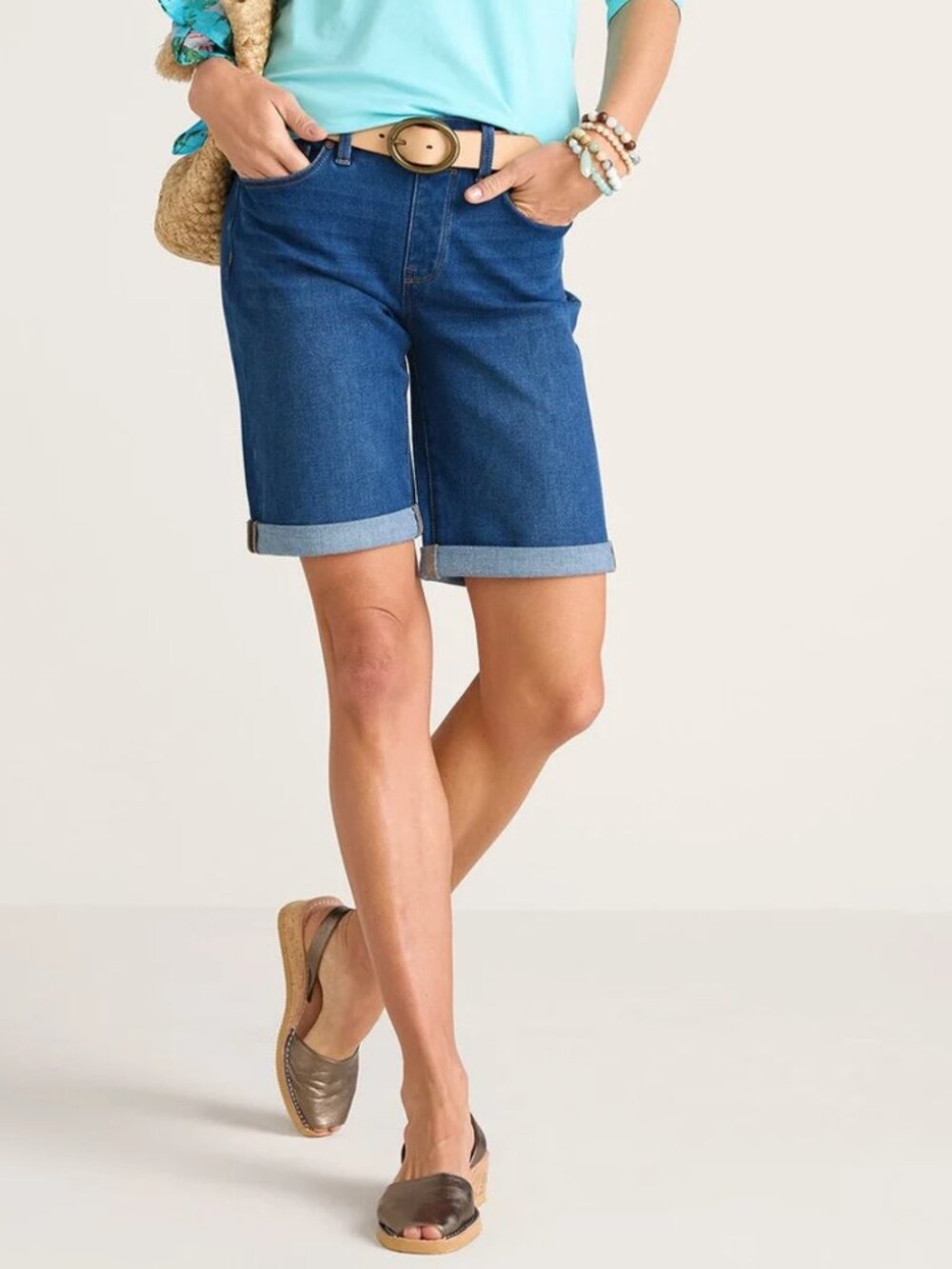Soft Surroundings Ultimate Denim Pull On Relaxed Shorts Size Large